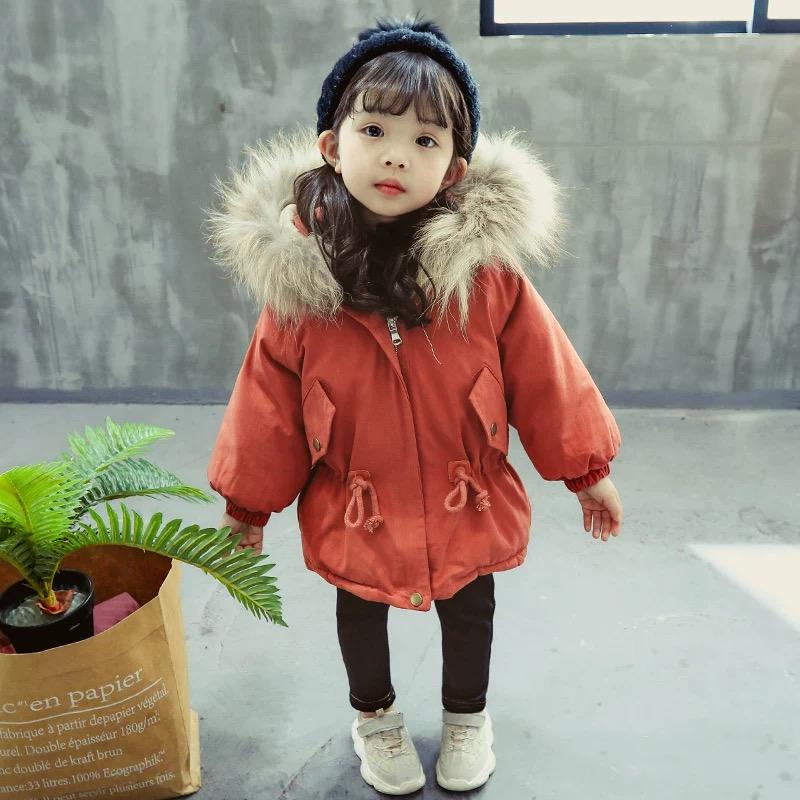 Cool Toddler Girls Faux Fur Trim Elastic Waist Parka Coat - dianjiang-