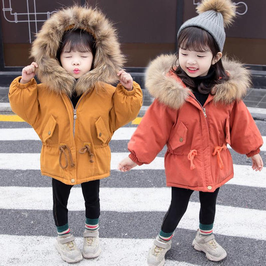 Cool Toddler Girls Faux Fur Trim Elastic Waist Parka Coat - dianjiang-