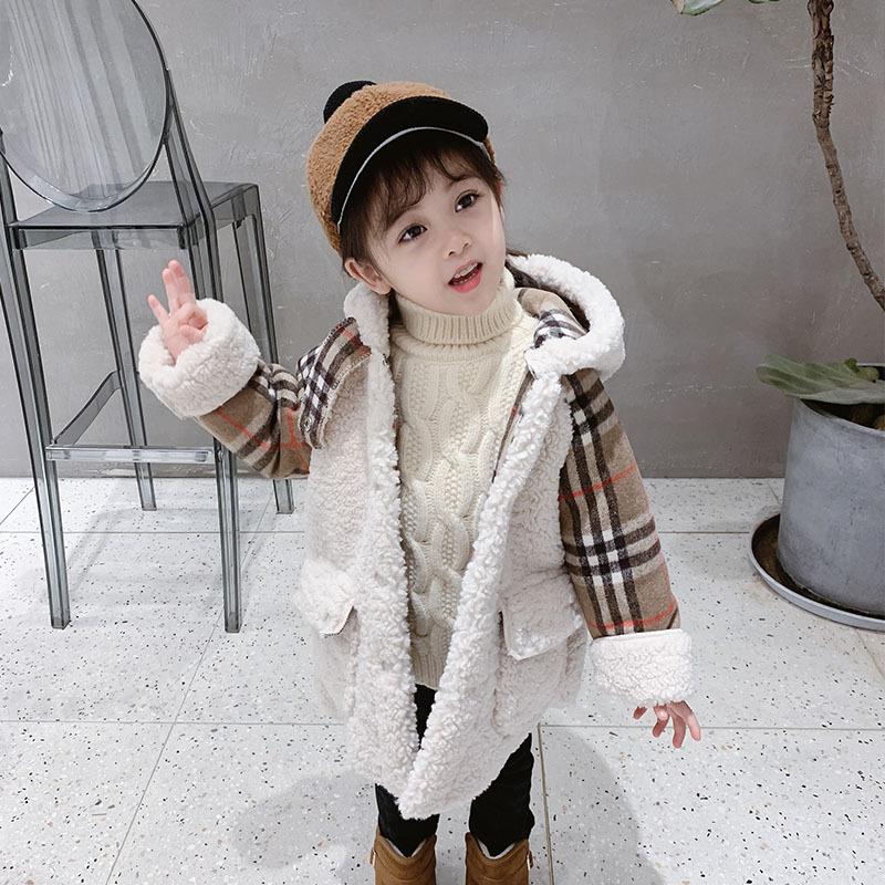 Trendy Little Girl Berber Fleece Checked Hooded Jacket - dianjiang-