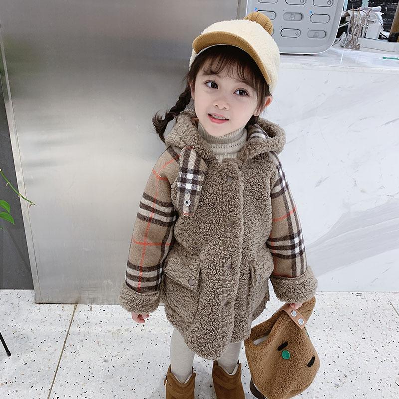 Trendy Little Girl Berber Fleece Checked Hooded Jacket - dianjiang-