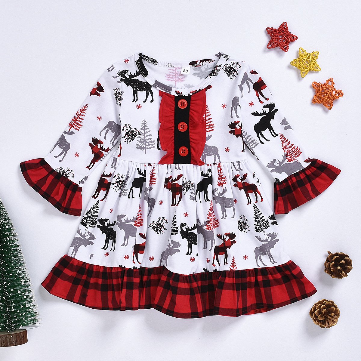 Toddler Girl Christmas Reindeer Dress - dianjiang-