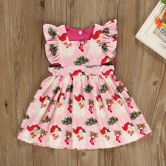 Santa Pattern Baby Toddler Girl Ruffled Sleeve Dress - dianjiang-