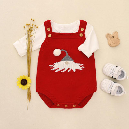 Christmas Crochet Suspender Baby Romper Kids Knitted Apparel - dianjiang-