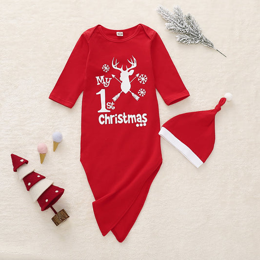 My 1st Christmas 2-Piece Letters Red 70CM Baby Sleeping Bag & Hat - dianjiang-