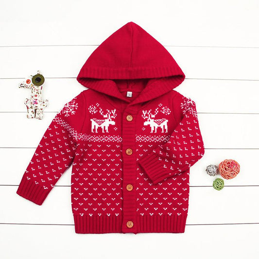 Christmas Tree Elk Crochet Hooded Cardigan Xmas Knitted Coat - dianjiang-