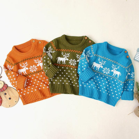 Christmas Elk Snowflake Jumper Knitting Sweater Baby Boy Crochet Sweatshirt - dianjiang-