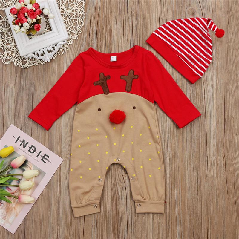 Baby 2-Piece XMAS Deer Style Jumpsuit Matching Hat - dianjiang-