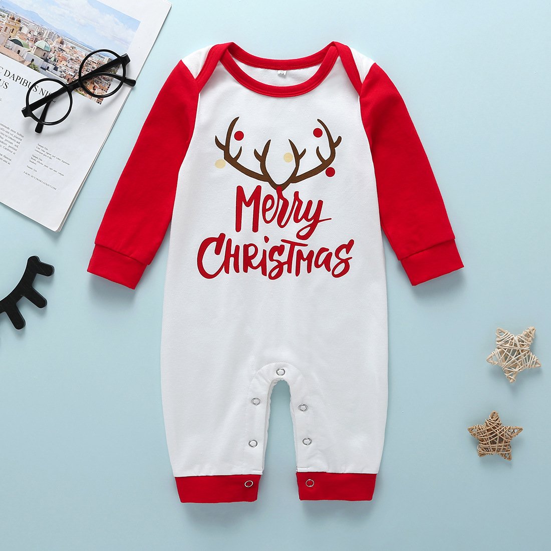 Merry Christmas Letters Print Baby Long-sleeved Overall - dianjiang-