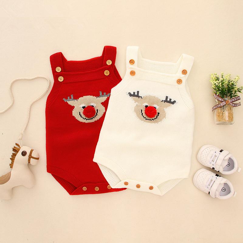 Adorable Christmas Onesie Elk Knitted Suspender Romper Baby Bodysuit - dianjiang-