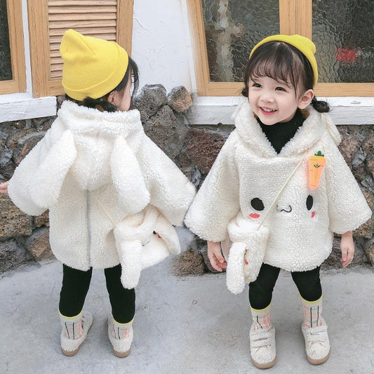 Winter 2-Piece Cute Bunny Style Fleeced Hoodies Matching Mini Bag - dianjiang-