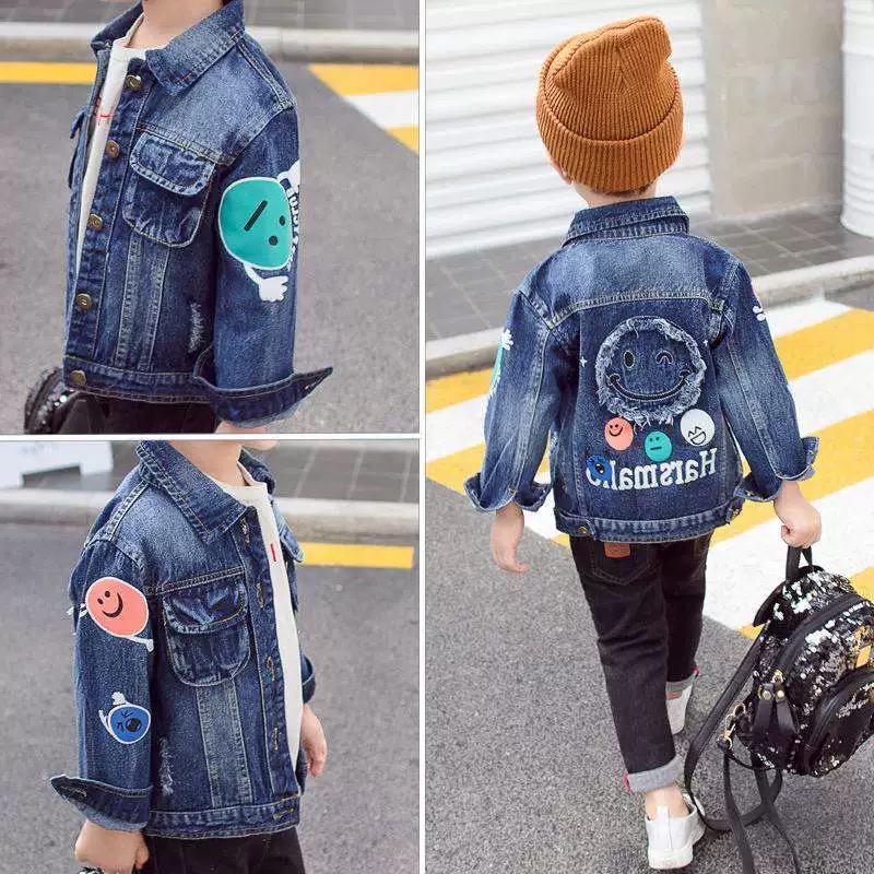 Fashion Coat Big Smile Pattern Denim Jacket Kids Big Boys Jeans Jacket - dianjiang-