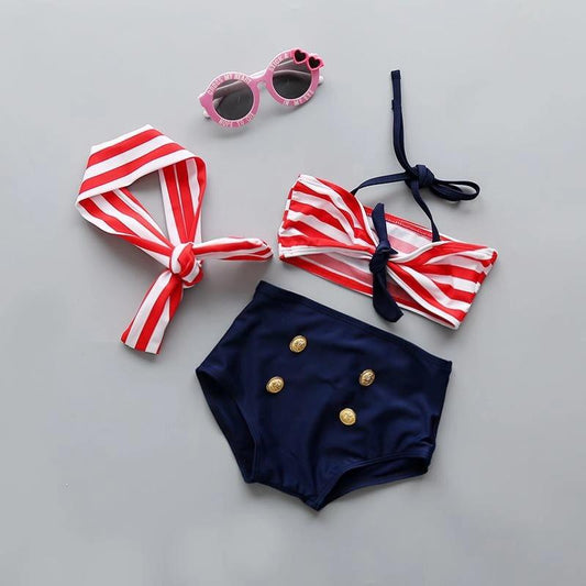 3-Piece Toddler Girls Swimwear Set Bikini + Swimming Trunks + Headband - dianjiang-