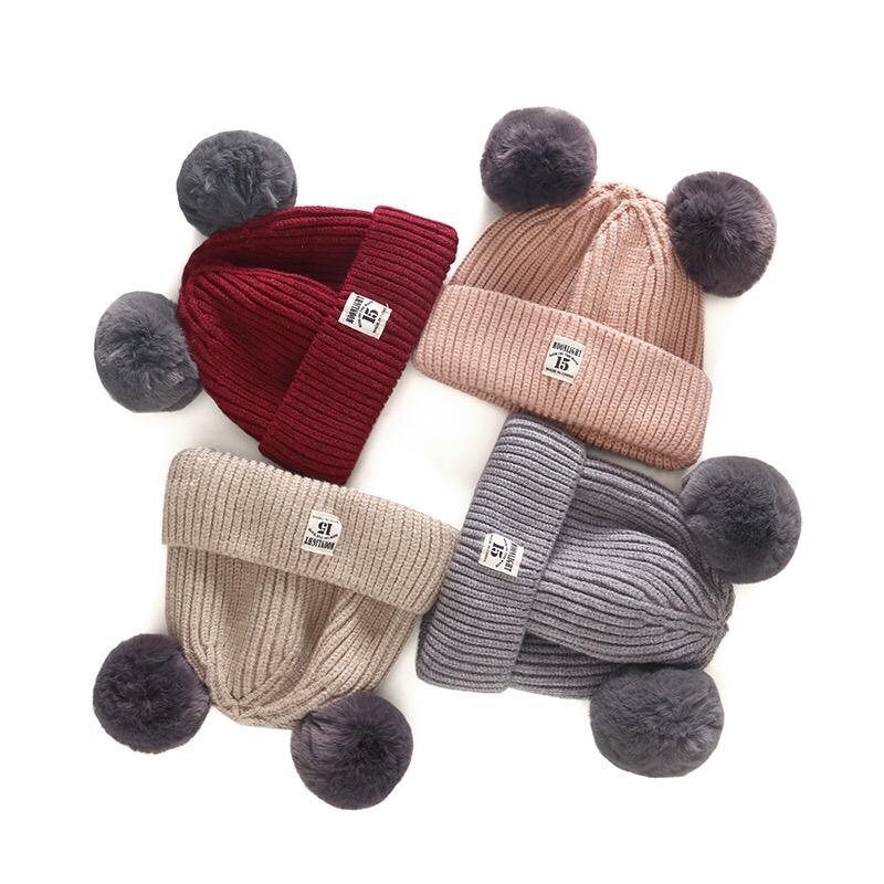 Adorable Double Pom Pom Knitted Baby Beanie Hat - dianjiang-