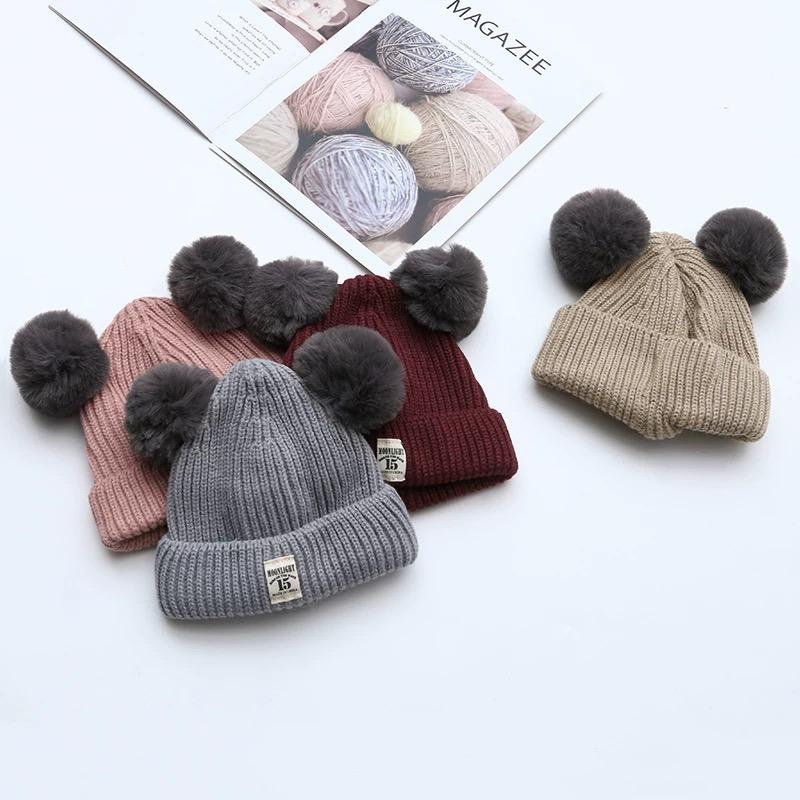 Adorable Double Pom Pom Knitted Baby Beanie Hat - dianjiang-