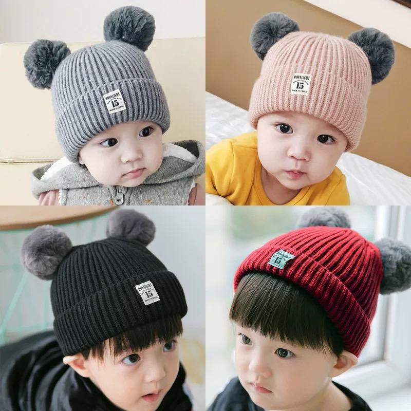 Adorable Double Pom Pom Knitted Baby Beanie Hat - dianjiang-