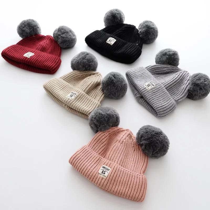 Adorable Double Pom Pom Knitted Baby Beanie Hat - dianjiang-