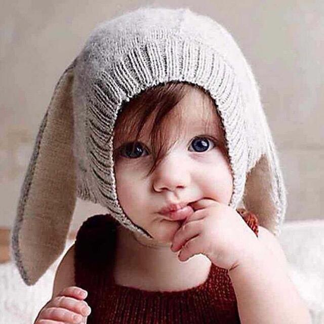 Adorable Bunny Ear Outdoor Earflap Baby Knitted Hat - dianjiang-