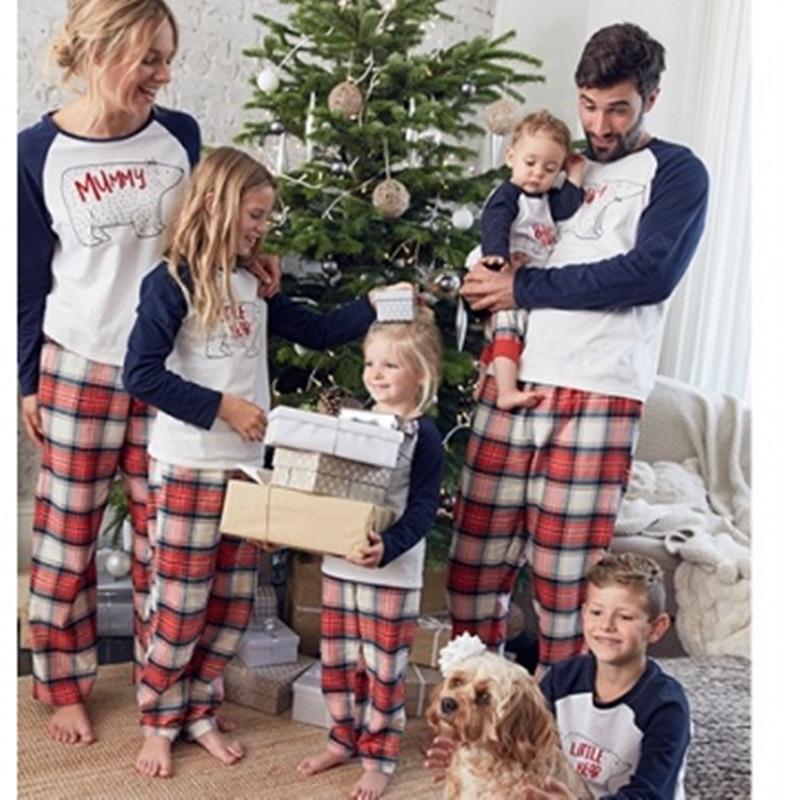 Family Matching 2-Piece Outfits Bear Checked Pajamas - dianjiang-