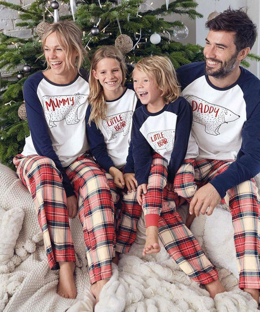 Family Matching 2-Piece Outfits Bear Checked Pajamas - dianjiang-