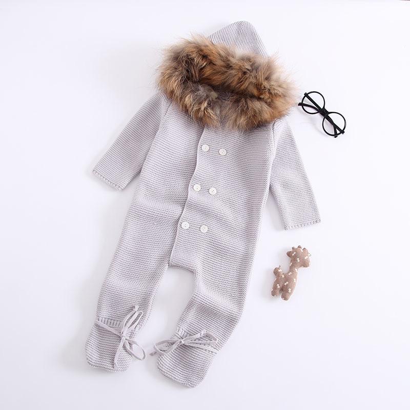 Double-breasted Hoodie Baby Knitted Gray Onesie - dianjiang-