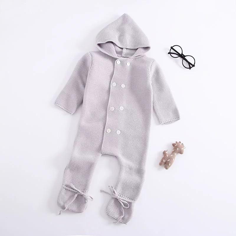 Double-breasted Hoodie Baby Knitted Gray Onesie - dianjiang-