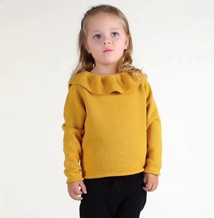 Ruffled Collar Knitted Pullover Sweater Top for Babies Toddlers Girls - dianjiang-