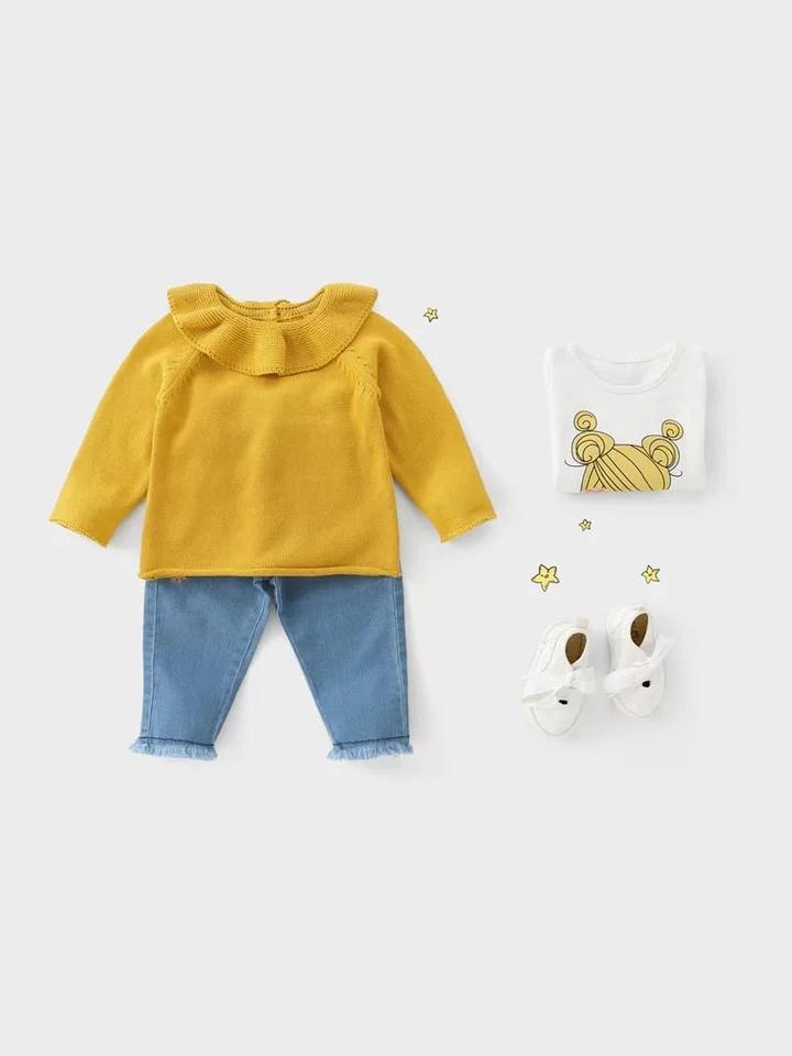 Ruffled Collar Knitted Pullover Sweater Top for Babies Toddlers Girls - dianjiang-