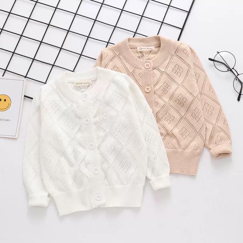 Baby Toddler Unisex Sweater Pierced Grid Cotton Knitted Cardigan - dianjiang-