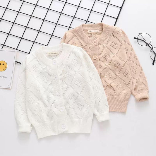 Baby Toddler Unisex Sweater Pierced Grid Cotton Knitted Cardigan - dianjiang-