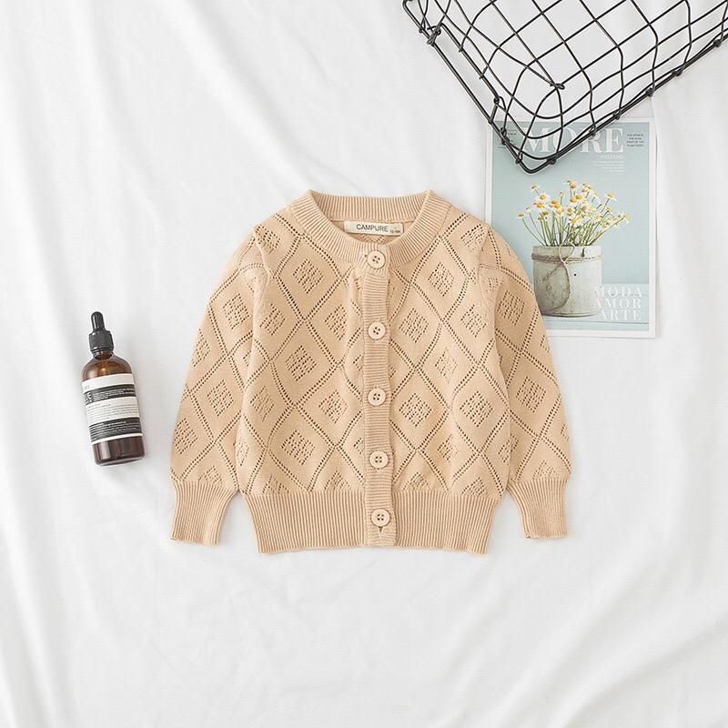 Baby Toddler Unisex Sweater Pierced Grid Cotton Knitted Cardigan - dianjiang-