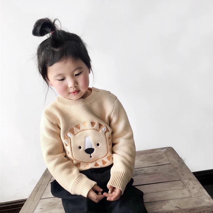 Winter Cute Sweater Bear Lion Embroidery Pattern Jumper Classic Crew Neck Knitwear - dianjiang-