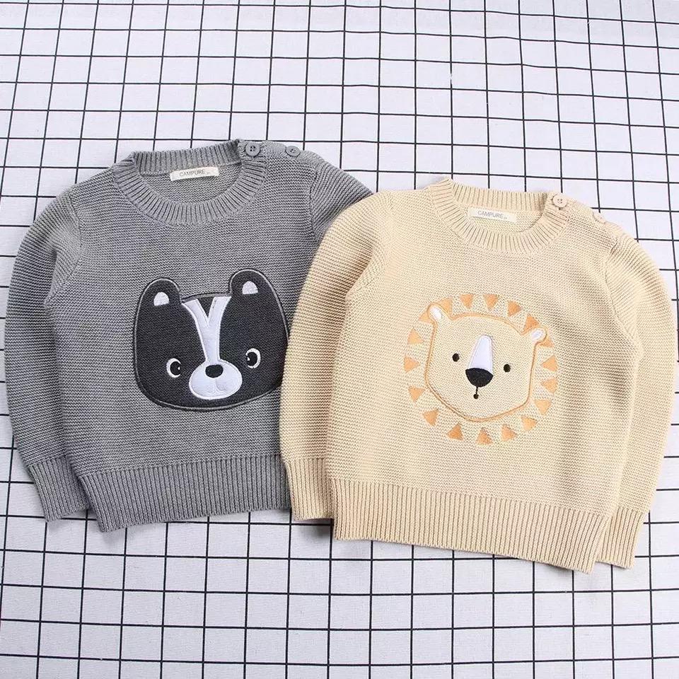 Winter Cute Sweater Bear Lion Embroidery Pattern Jumper Classic Crew Neck Knitwear - dianjiang-