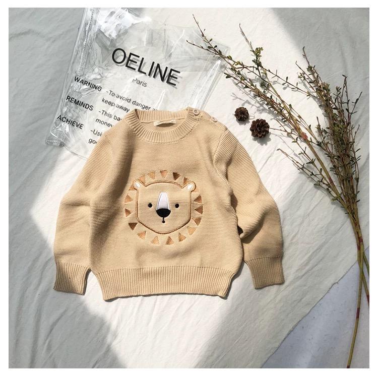 Winter Cute Sweater Bear Lion Embroidery Pattern Jumper Classic Crew Neck Knitwear - dianjiang-