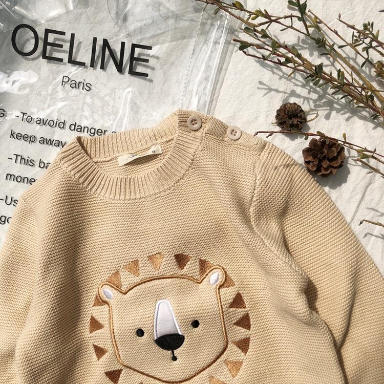 Winter Cute Sweater Bear Lion Embroidery Pattern Jumper Classic Crew Neck Knitwear - dianjiang-