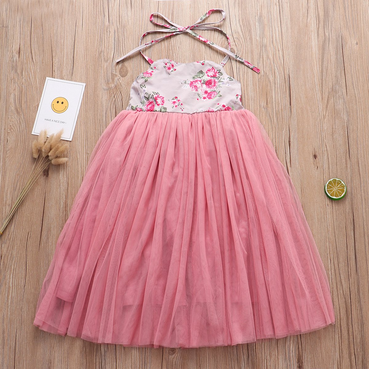 Lace Up Dress Tulle Patchwork Flower Halter Neck Party Dress - dianjiang-