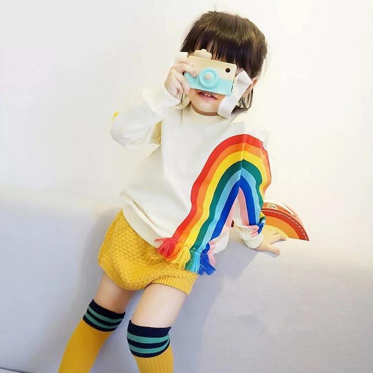 Baby Little Girls Rainbow Print Long Sleeve T-shirt - dianjiang-