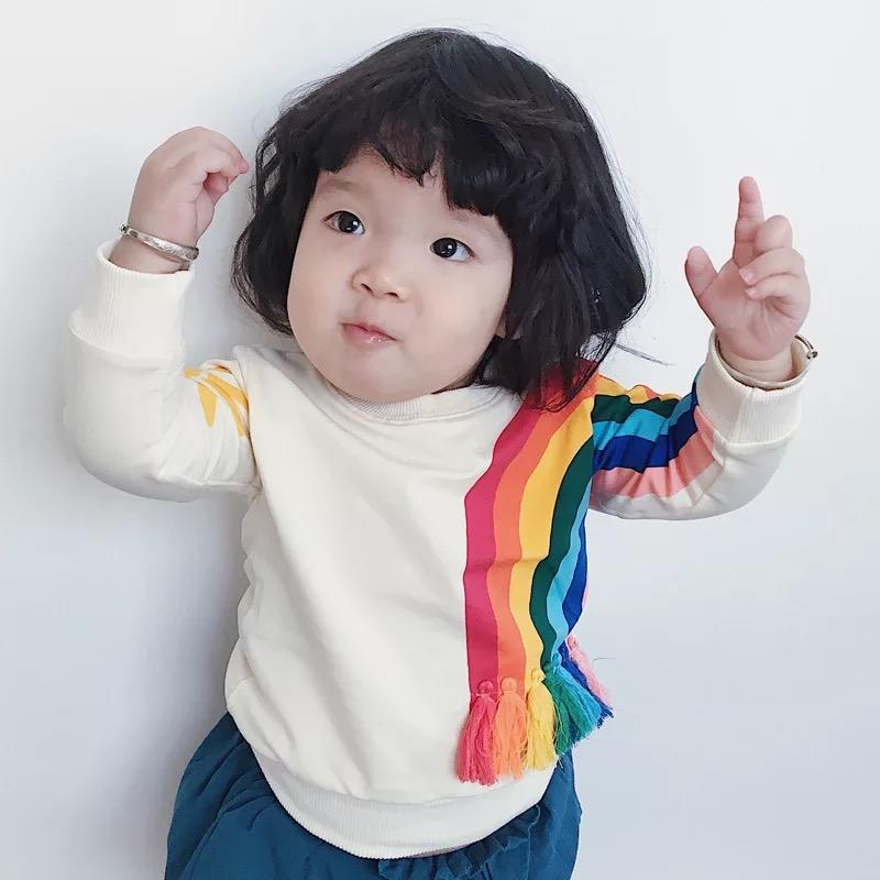 Baby Little Girls Rainbow Print Long Sleeve T-shirt - dianjiang-