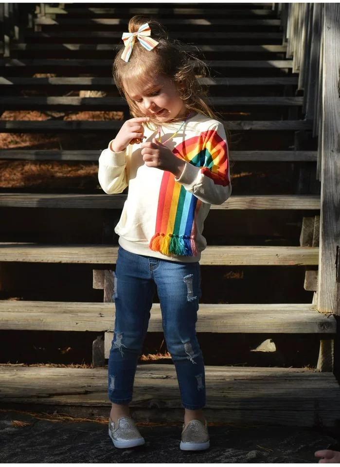 Baby Little Girls Rainbow Print Long Sleeve T-shirt - dianjiang-