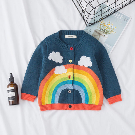 Cute Cloud Rainbow Top Crochet Cardigan Baby Girls Kids Knitwear - dianjiang-