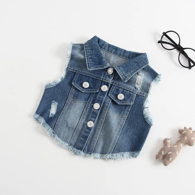 Sleeveless Buttoned Clothes Deep Blue Baby Denim Vest Waistcoat Top - dianjiang-