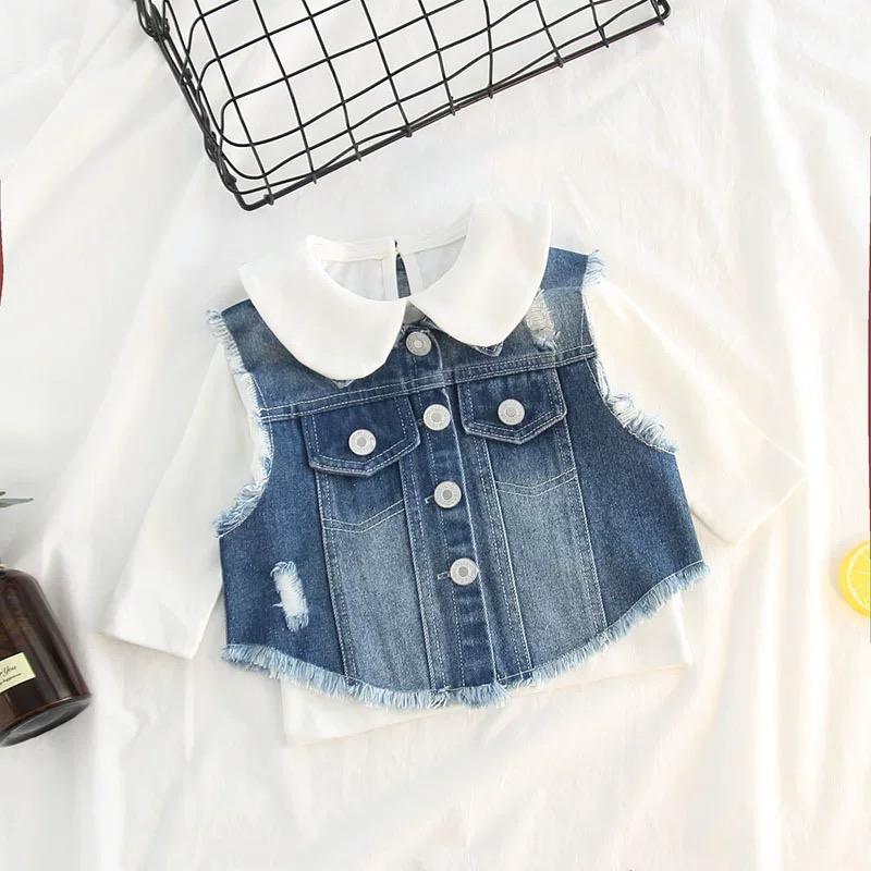 Sleeveless Buttoned Clothes Deep Blue Baby Denim Vest Waistcoat Top - dianjiang-