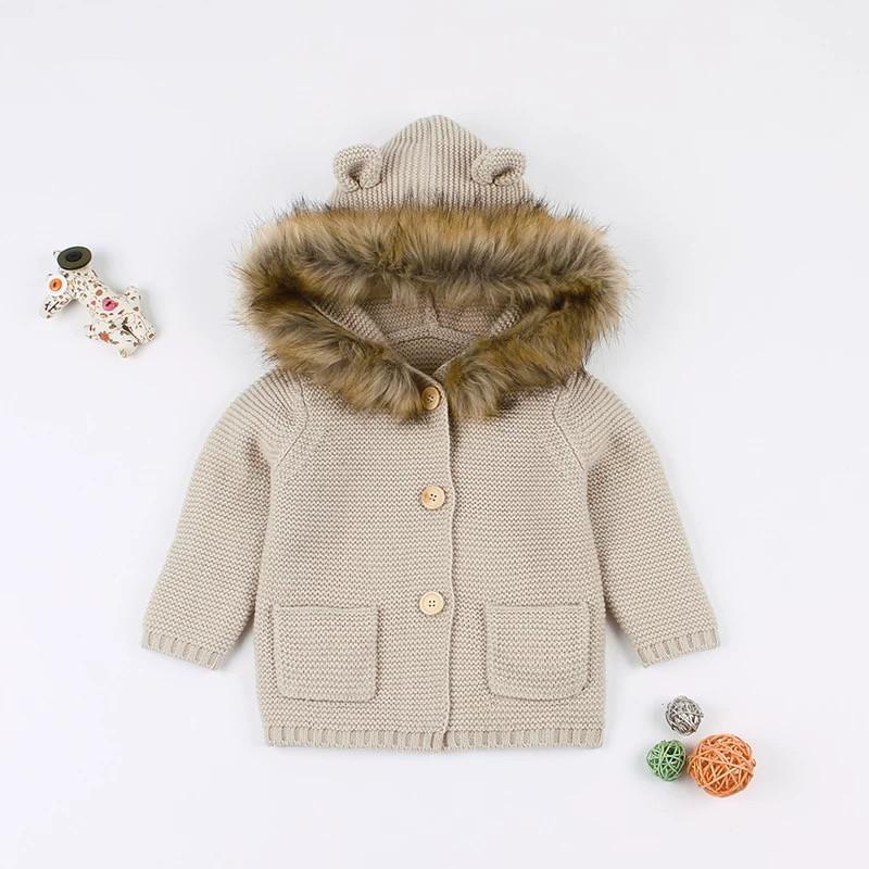 Cute Faux Fur Trimmed Ear Hooded Crochet Coat Winter Outwear - dianjiang-