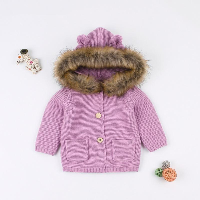 Cute Faux Fur Trimmed Ear Hooded Crochet Coat Winter Outwear - dianjiang-