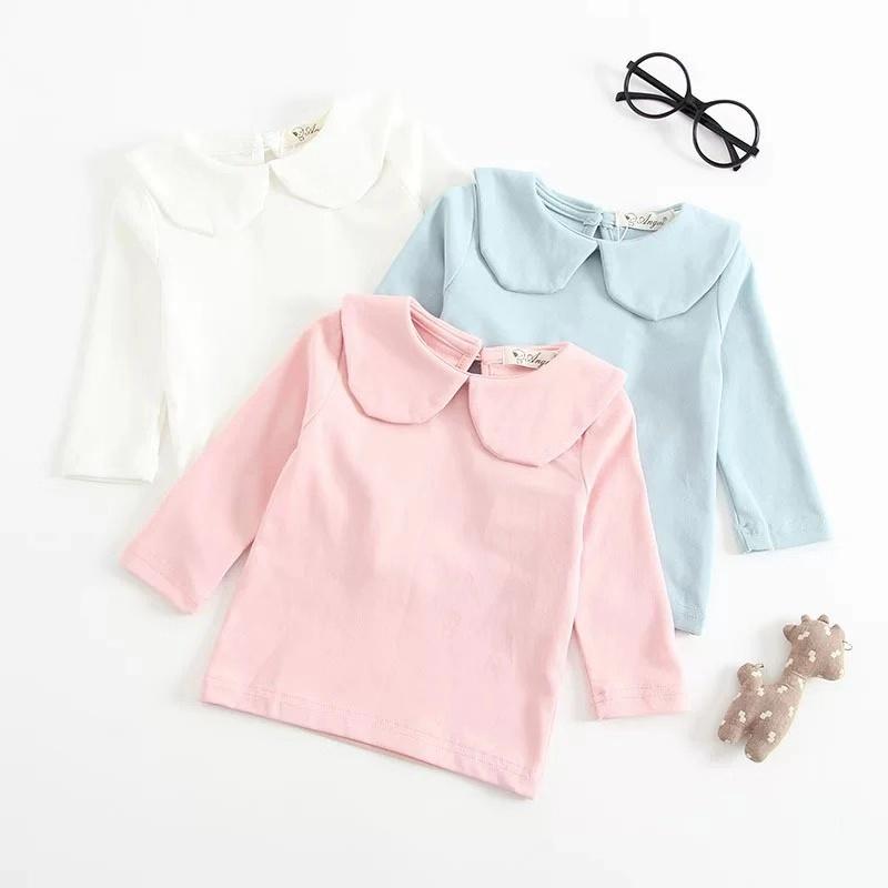 Solid Color Long Sleeves Shirt Turndown Collar Baby Girls Undershirt - dianjiang-