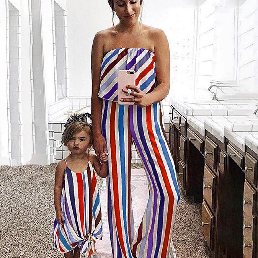 Mommy and Me Family fitted  Colorful Stripe Dress Outfit - dianjiang-