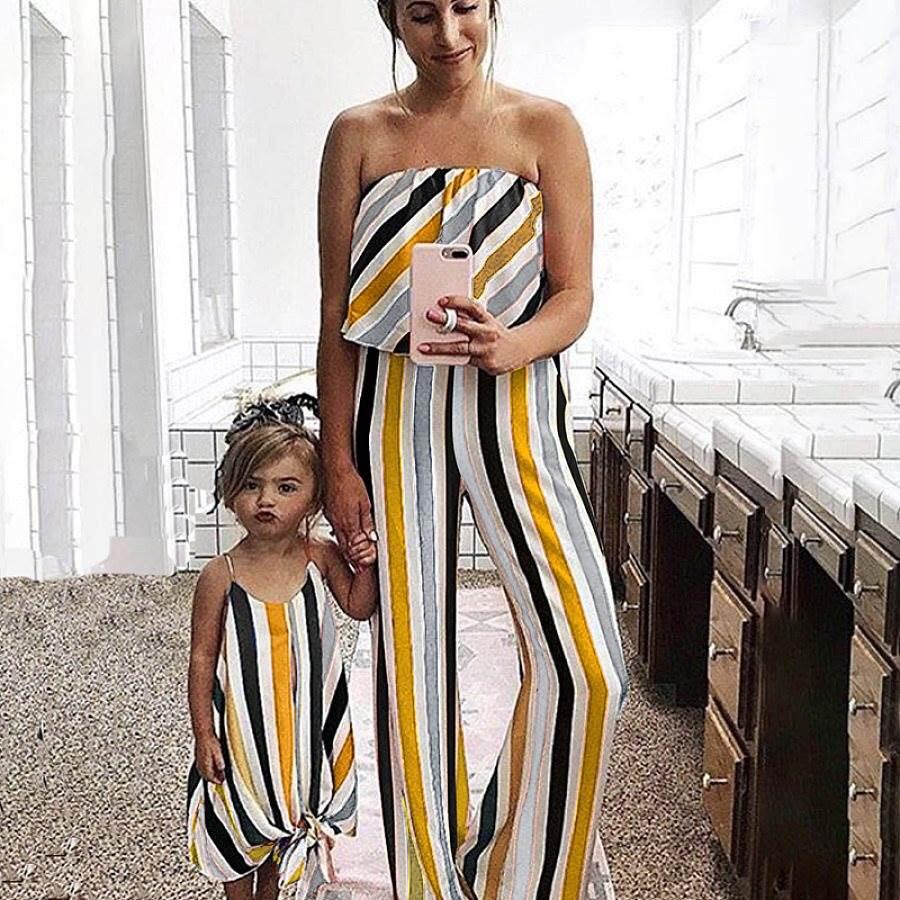 Mommy and Me Family fitted  Colorful Stripe Dress Outfit - dianjiang-