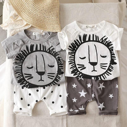 2-Piece Baby Boys Girls Summer Clothes Outfits Sets Lion Print T-shirt and Pants - dianjiang-