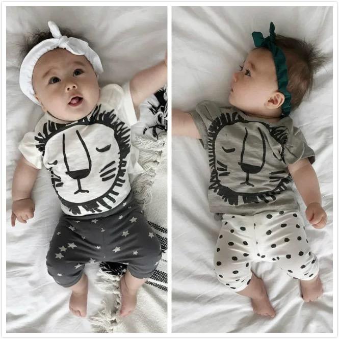 2-Piece Baby Boys Girls Summer Clothes Outfits Sets Lion Print T-shirt and Pants - dianjiang-