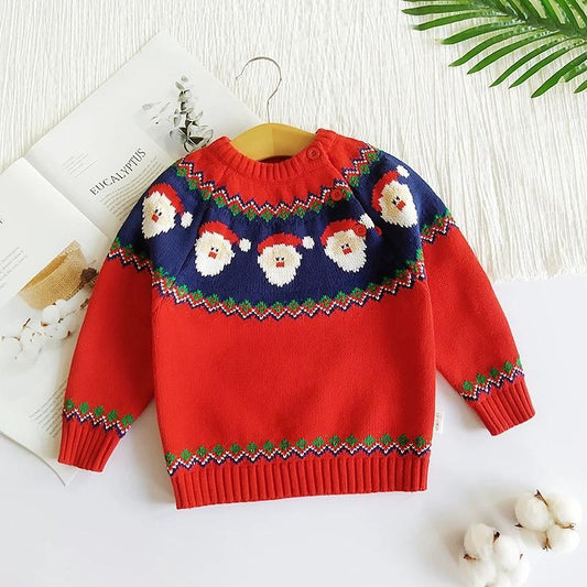 Toddler Boys Girls XMAS Reindeer/ Santa Fleece-lined Sweater - dianjiang-