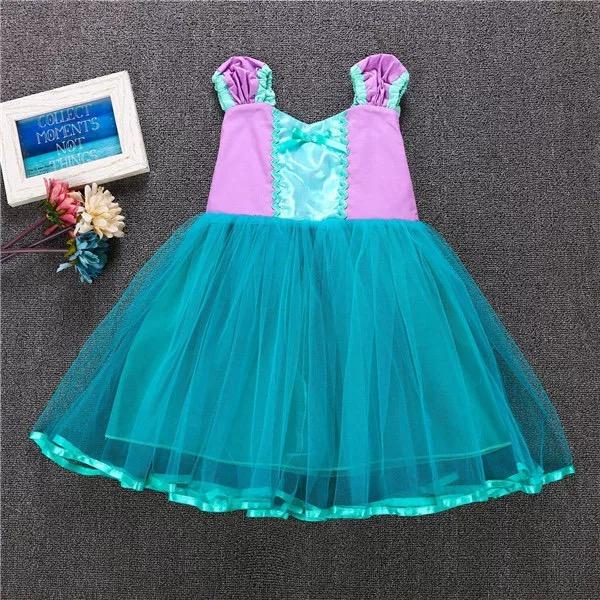 Halloween Mermaid Girls Princess Dress Bowknot Splicing Cotton Party Dress - dianjiang-